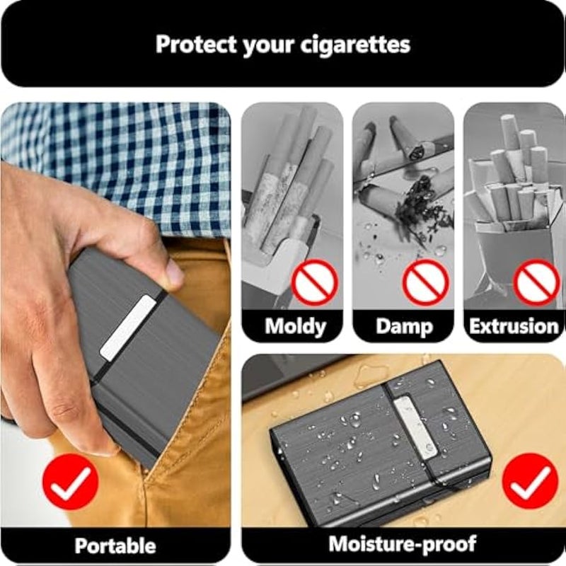 Cigarette Case, Brushed Aluminum Magnetic 20 Capacity - 2 Pack (Gray+Silver, 85mm King Size) - Image 4